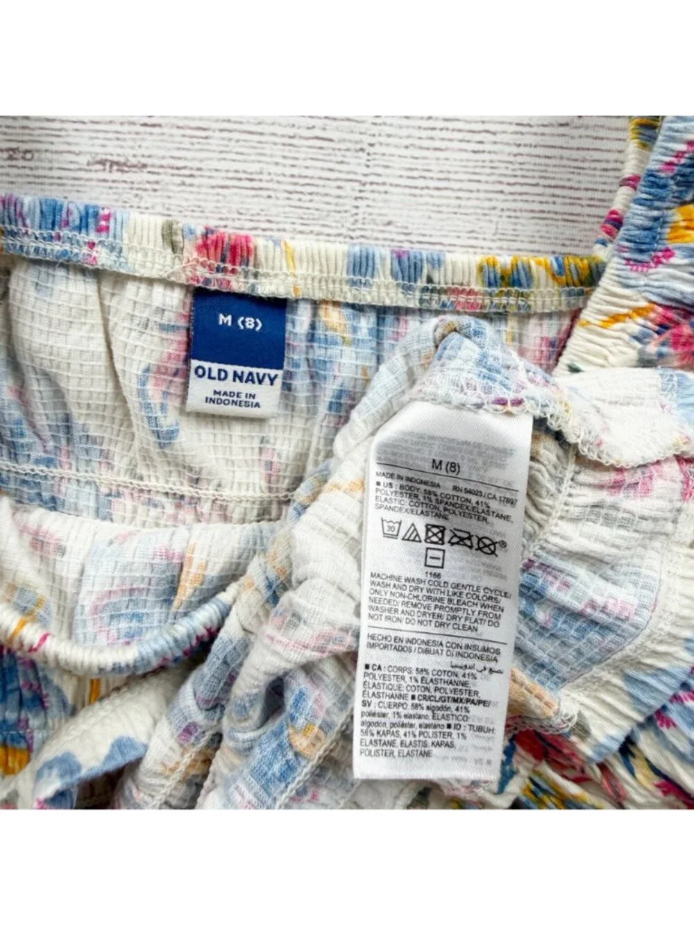 Old Navy Girls Floral Smocked Short Sleeve Top White Multicolor M 8